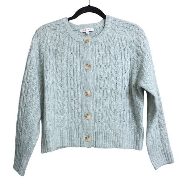 Marea Classic Cable Knit Cardigan in Green Wool Blend Size S - Picture 1 of 8